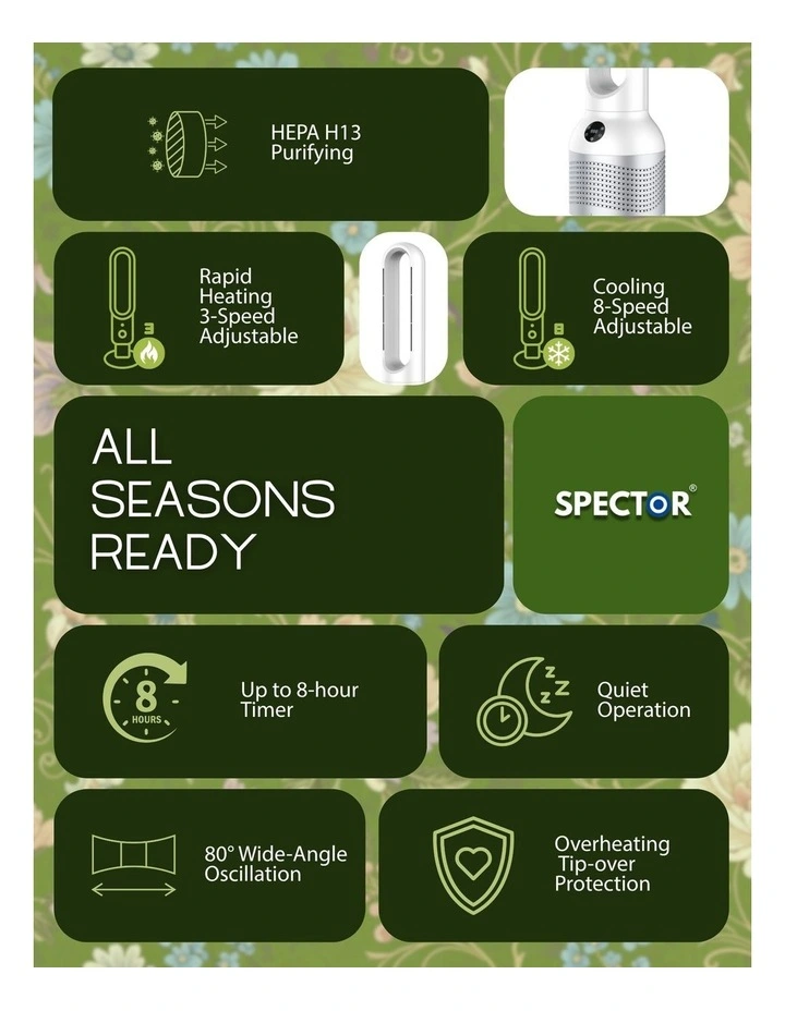 3 in 1 Bladeless Fan with Cooling Heating and Air Purification in White image 4