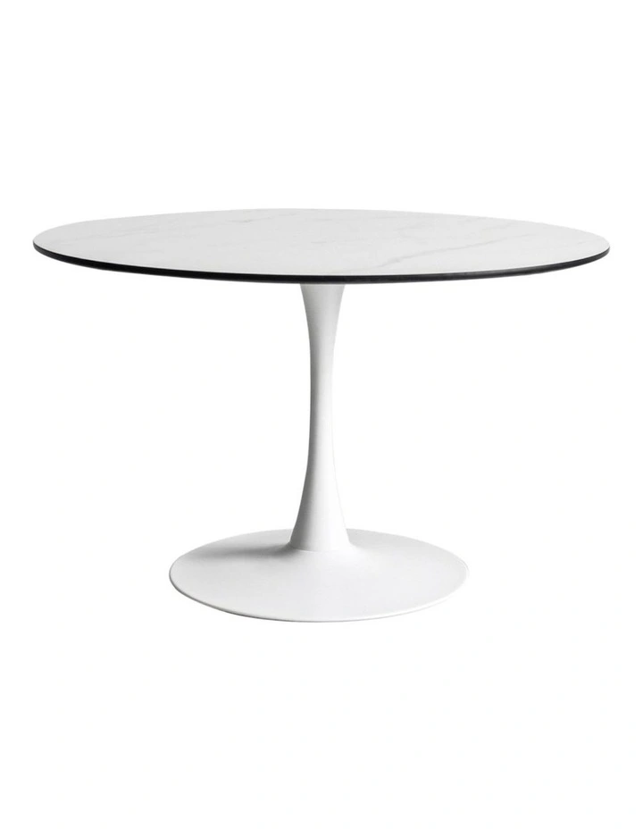 6 Person Marble Kitchen Dining Table 120cm in White image 1