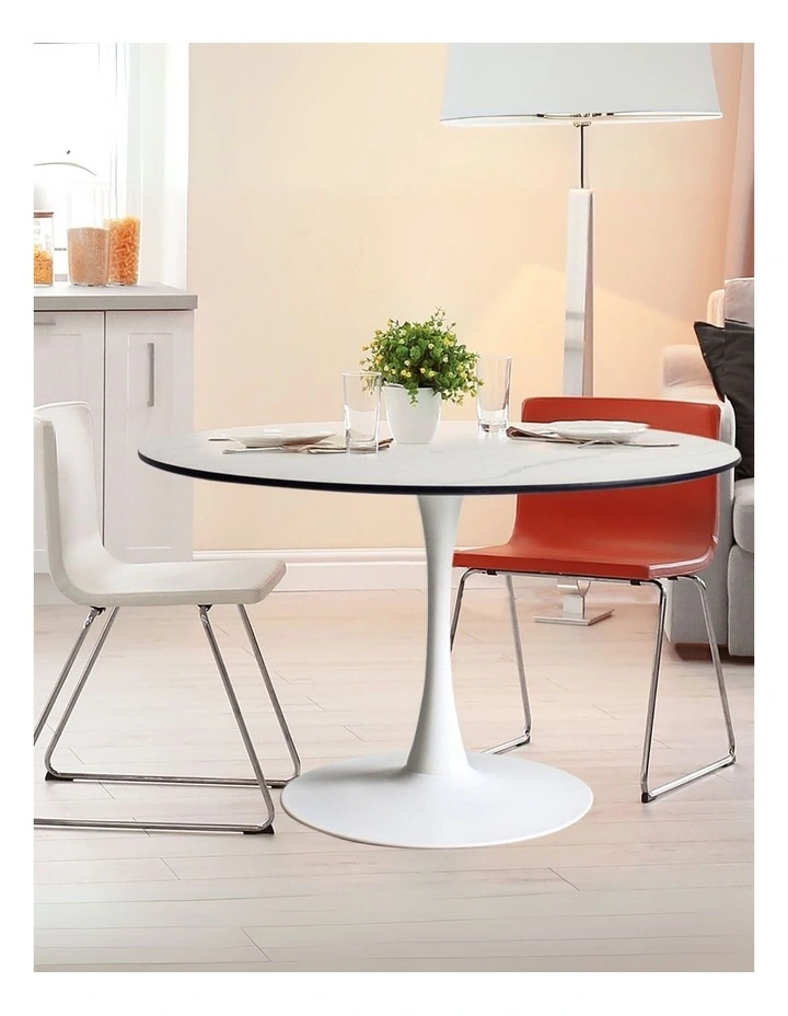 6 Person Marble Kitchen Dining Table 120cm in White image 2