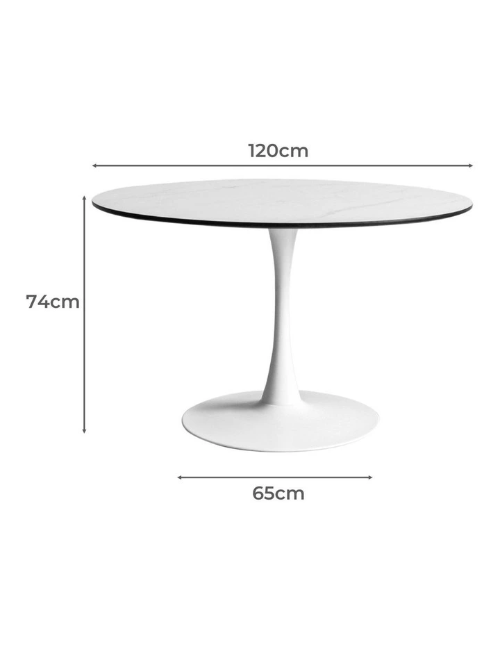 6 Person Marble Kitchen Dining Table 120cm in White image 3