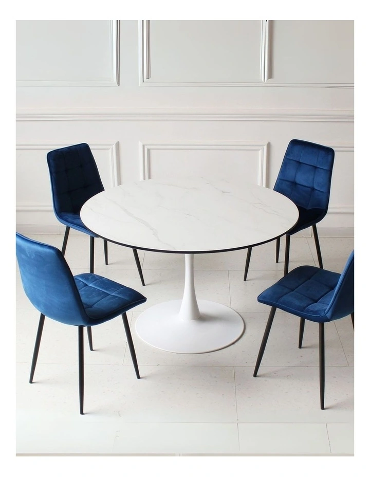 6 Person Marble Kitchen Dining Table 120cm in White image 7