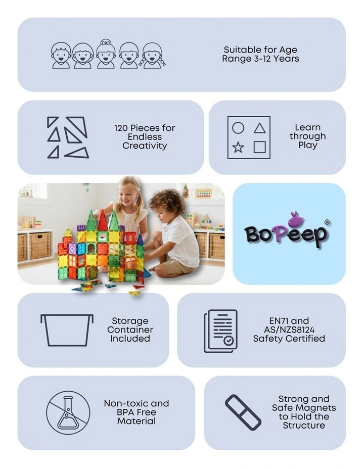 Kids Magnetic Tiles Blocks Building Educational Toy image 4