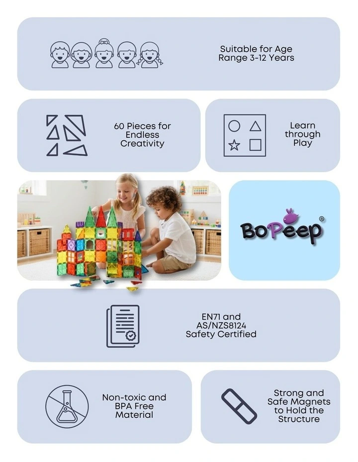 Kids Magnetic Tiles Blocks Building Educational Toy image 4