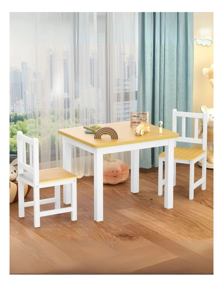 Kids Table and Chairs Set 3 Pieces in White image 2