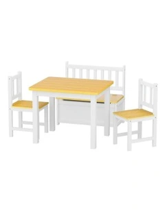 4Pieces Wooden Kids Table and Chairs Set in White