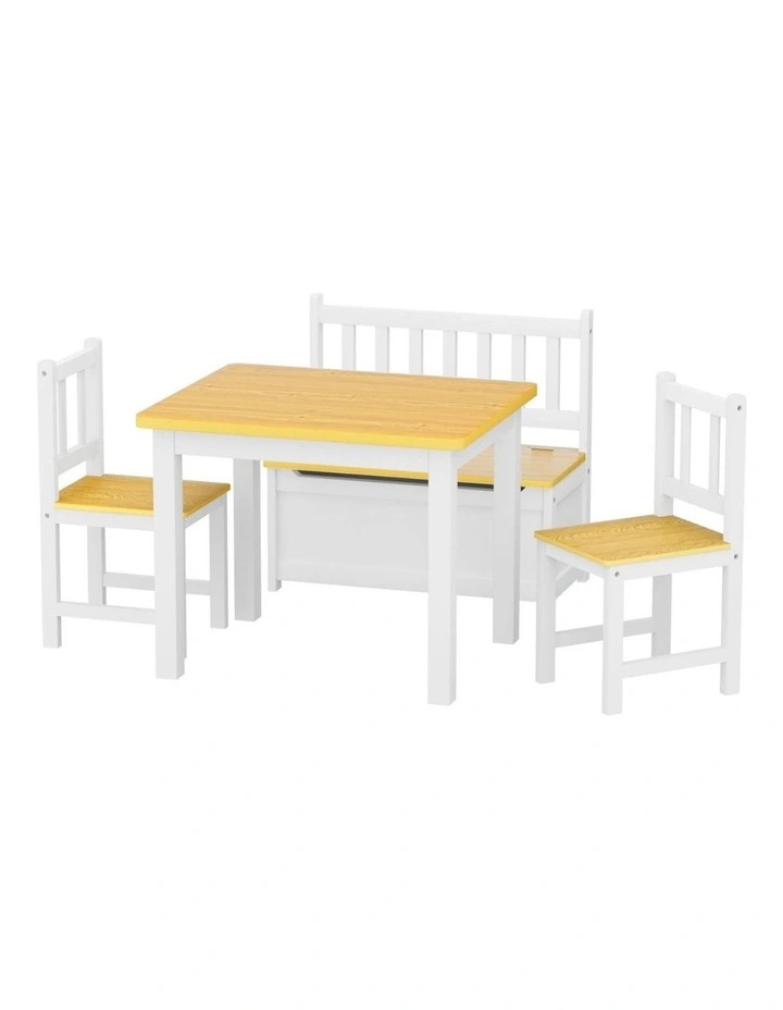 4Pieces Wooden Kids Table and Chairs Set in White image 1