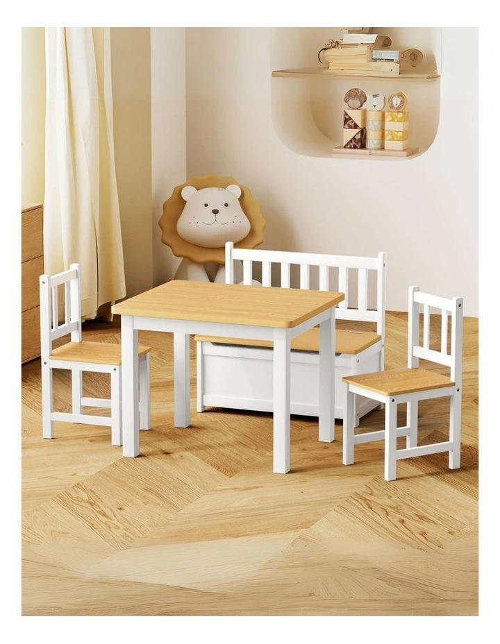 4Pieces Wooden Kids Table and Chairs Set in White image 2