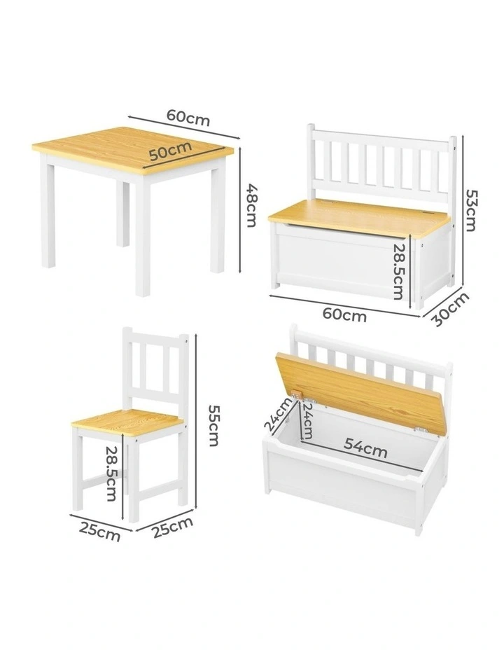 4Pieces Wooden Kids Table and Chairs Set in White image 3