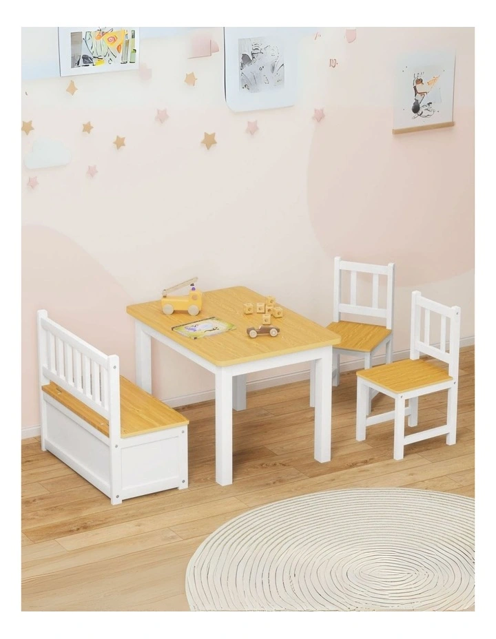 4Pieces Wooden Kids Table and Chairs Set in White image 7