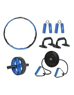 Exercise Roller Wheels Hula Hoop Push Up Bars Hand Grip Set in Blue/Black