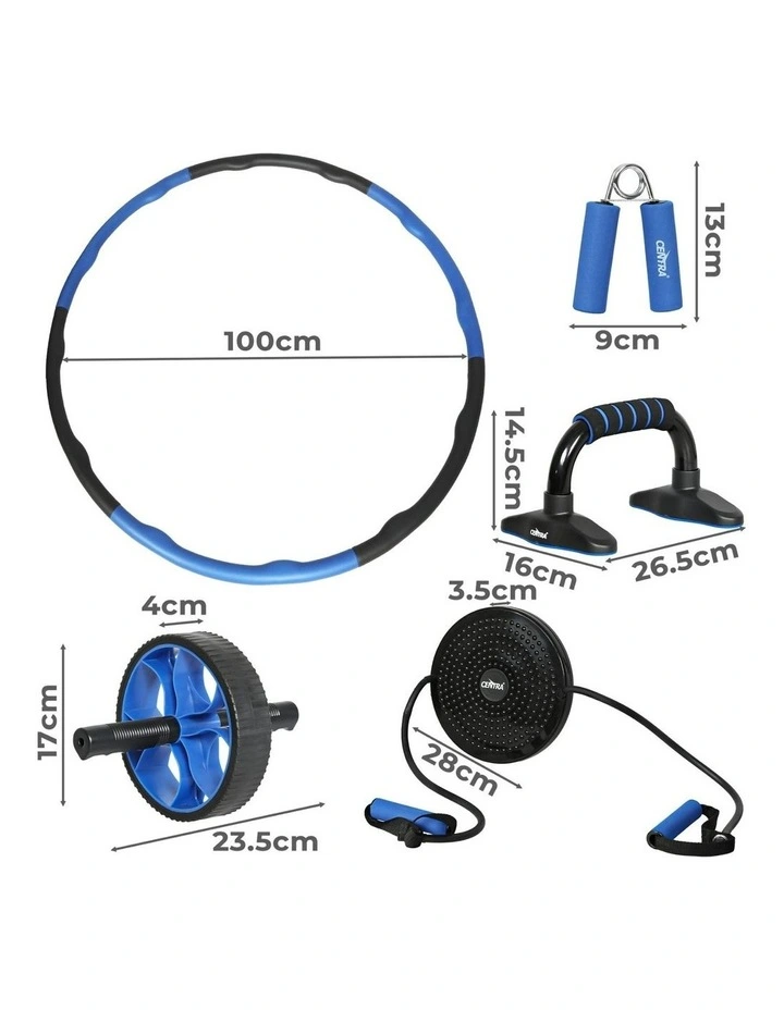 Exercise Roller Wheels Hula Hoop Push Up Bars Hand Grip Set in Blue/Black image 3