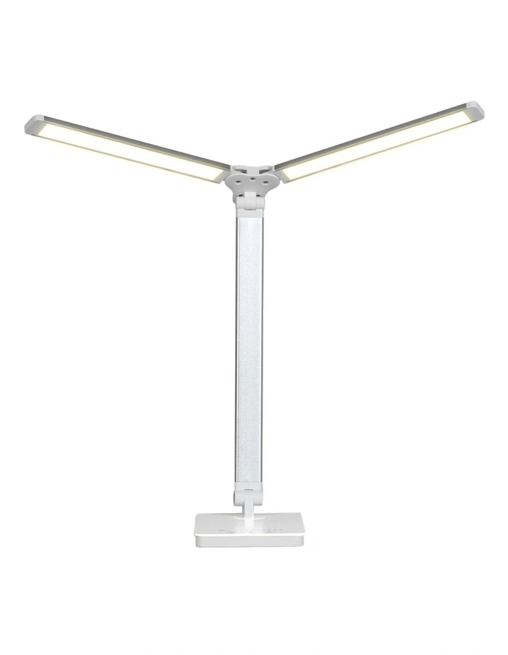 Foldable Adjustable Double Head LED Desk Lamp in White image 1