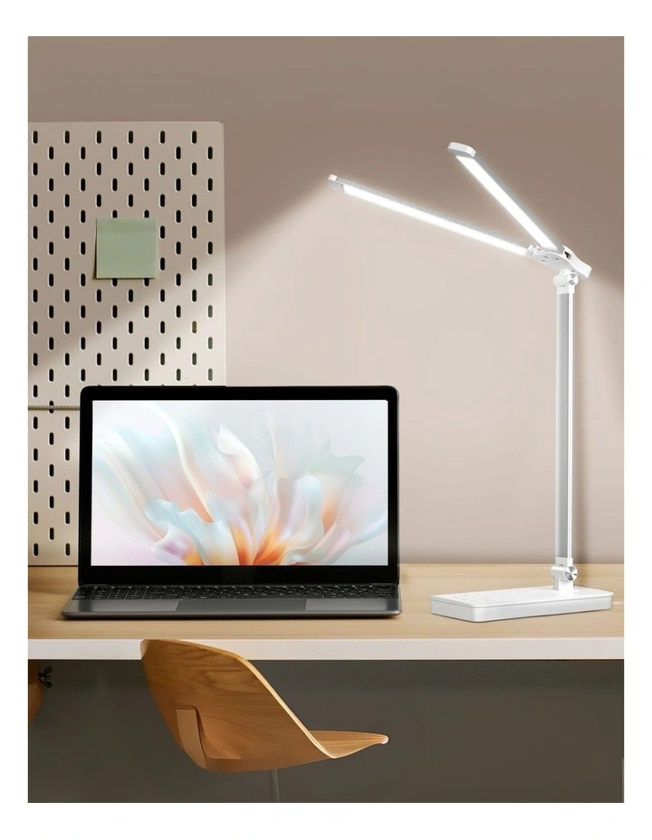 Foldable Adjustable Double Head LED Desk Lamp in White image 2