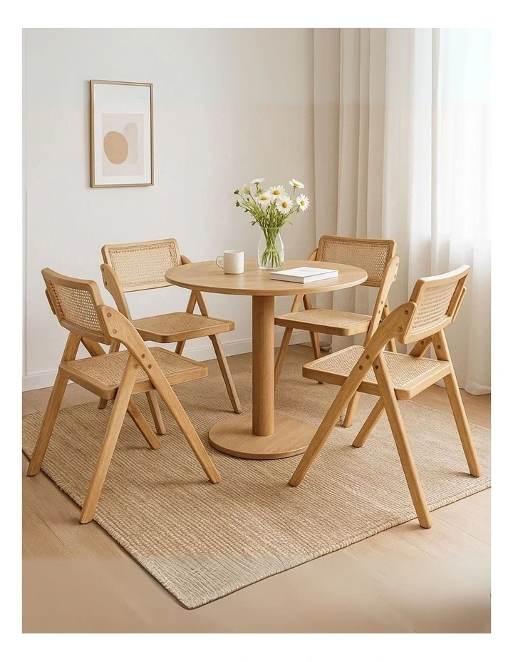 4x Foldable Rattan Dining Chairs in Natural image 2