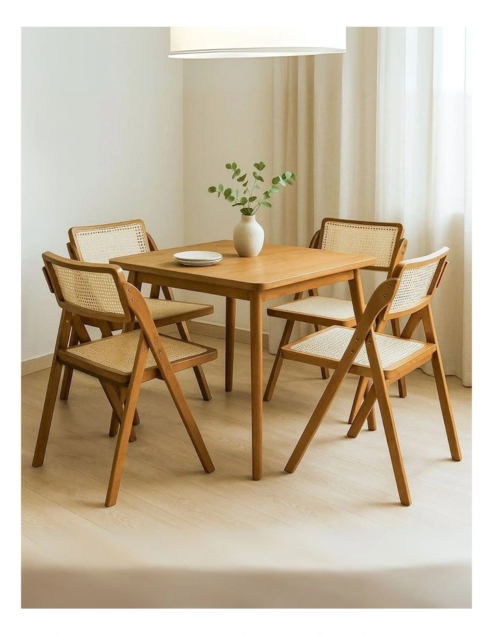 4x Foldable Rattan Dining Chairs in Walnut image 2