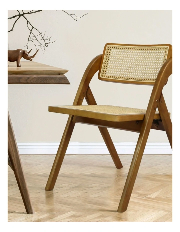 4x Foldable Rattan Dining Chairs in Walnut image 6