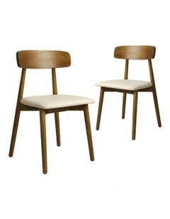 Leather Rubberwood Dining Chair 2 Piece in Brown