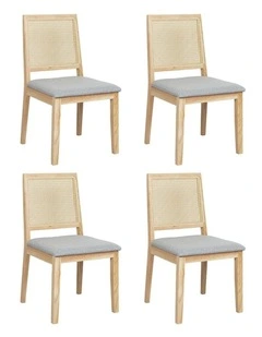 Upholstered Cane Solid Dining Chairs Set of 4 in Beige