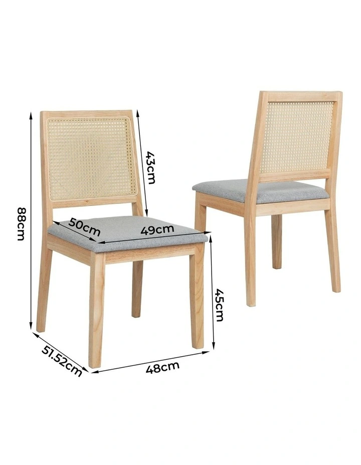 Upholstered Cane Solid Dining Chairs Set of 4 in Beige image 3