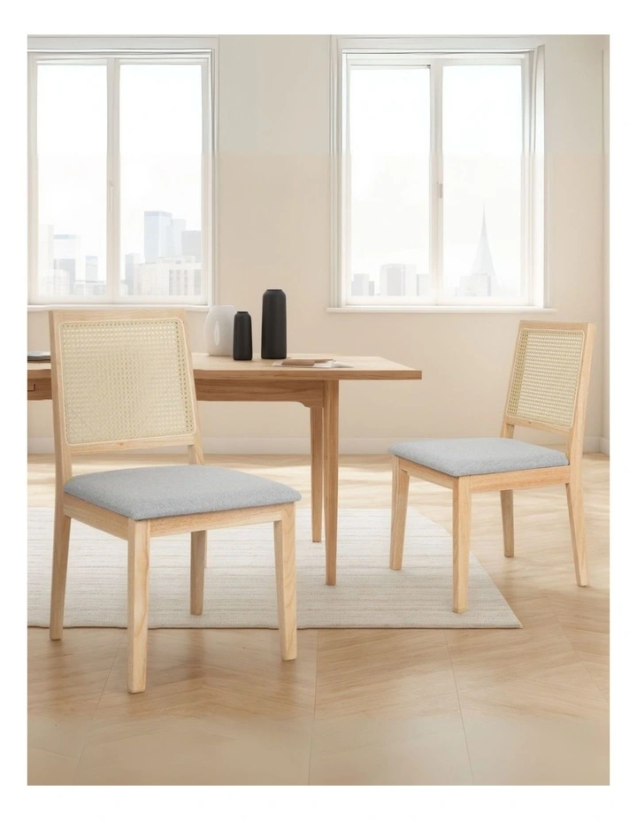 Upholstered Cane Solid Dining Chairs Set of 4 in Beige image 7