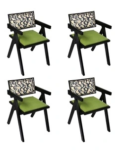 Solid Retro Backrest Dining Chair Set of 4 in Multi