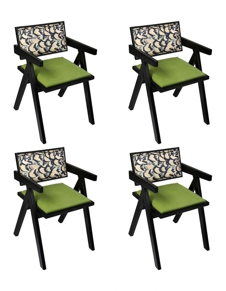 Solid Retro Backrest Dining Chair Set of 4 in Multi image 1