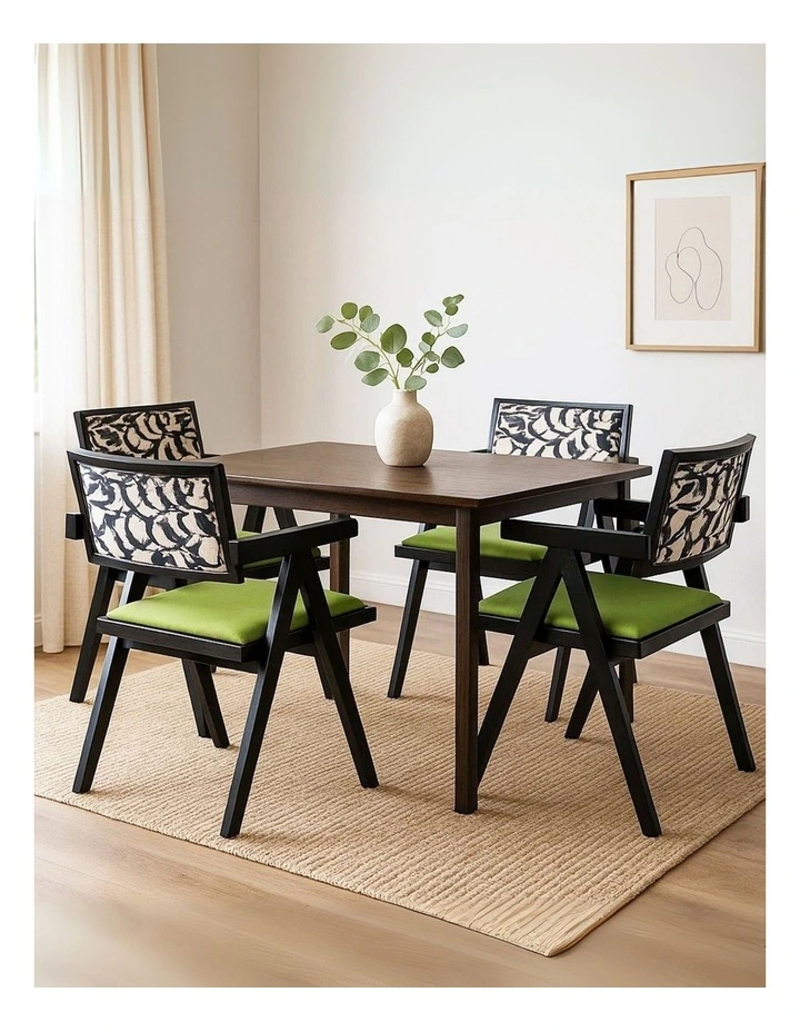 Solid Retro Backrest Dining Chair Set of 4 in Multi image 2