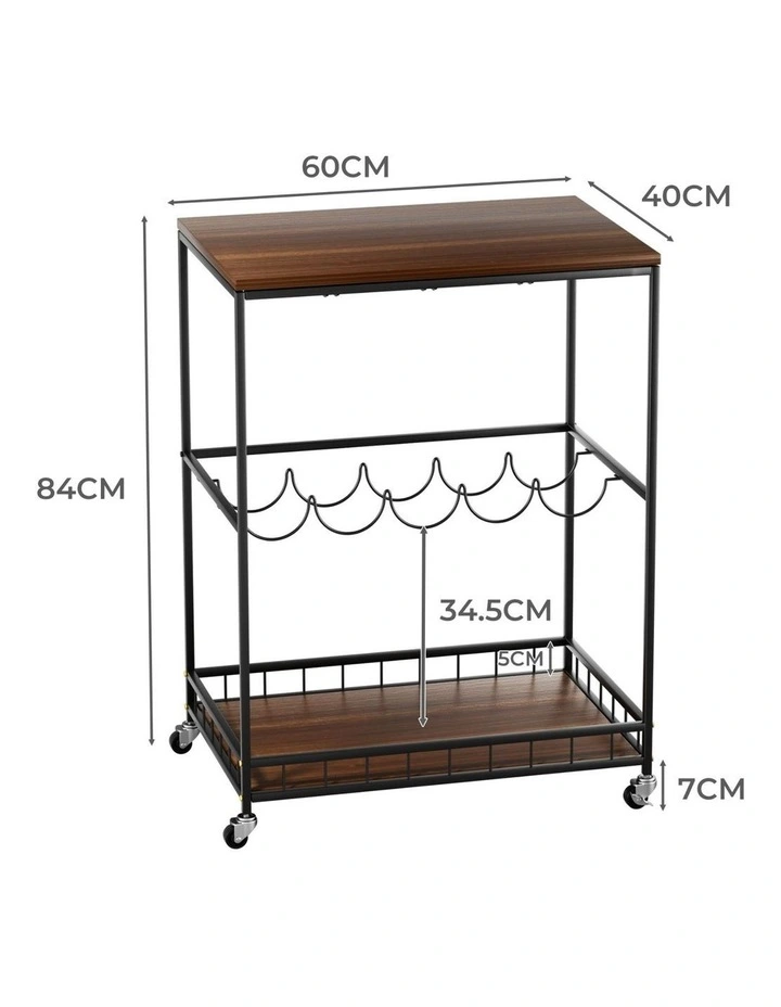 Vintage Bar Cart Wooden Drinks Serving Trolley in Multi image 3