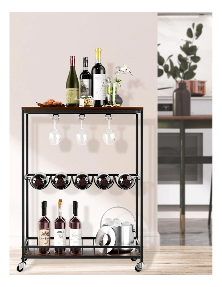 Vintage Bar Cart Wooden Drinks Serving Trolley in Multi image 7