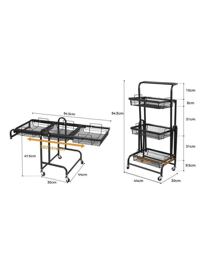3 Tier Kitchen Trolley Cart in Black image 3