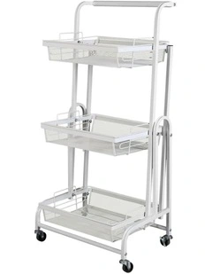 Swivel 3 Tier Kitchen Cart in White