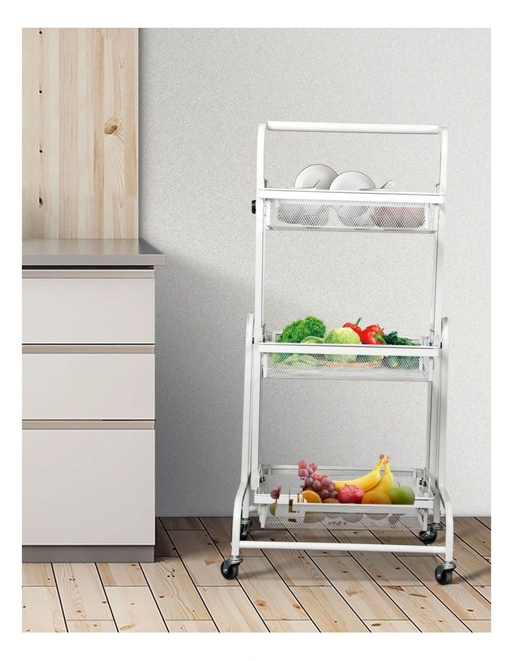 Swivel 3 Tier Kitchen Cart in White image 2