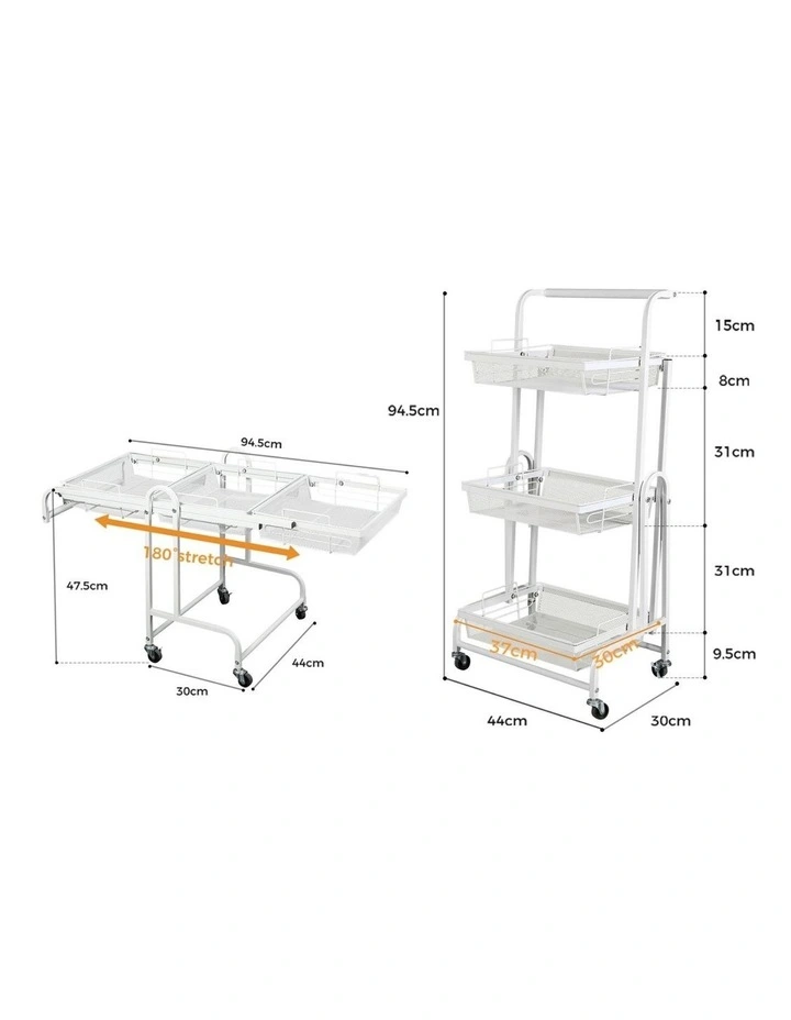Swivel 3 Tier Kitchen Cart in White image 3