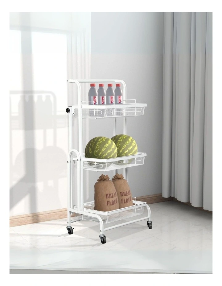 Swivel 3 Tier Kitchen Cart in White image 7