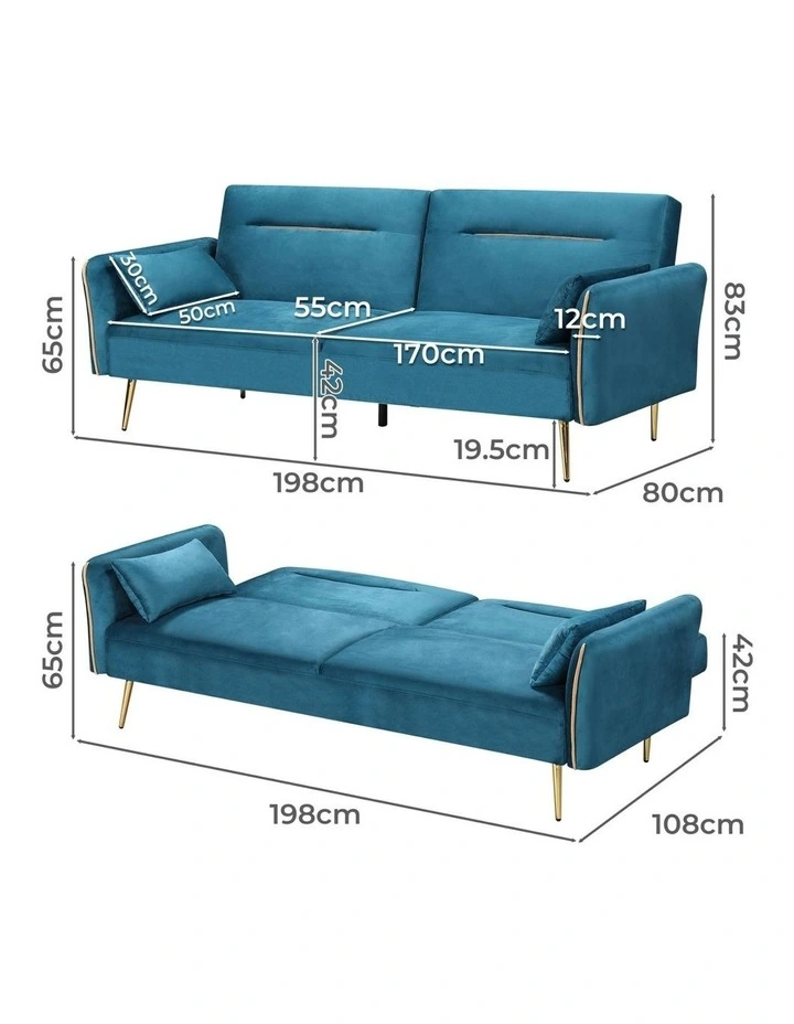 Convertible Lounge Futon Armrest Couch in Blue image 3