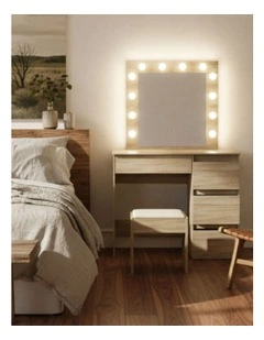 Led Vanity Stool Set Makeup Dressing Table in Brown