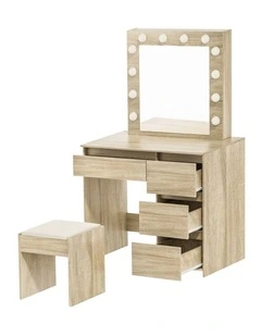 Led Vanity Stool Set Makeup Dressing Table in Brown