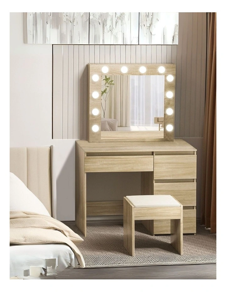 Led Vanity Stool Set Makeup Dressing Table in Brown image 2