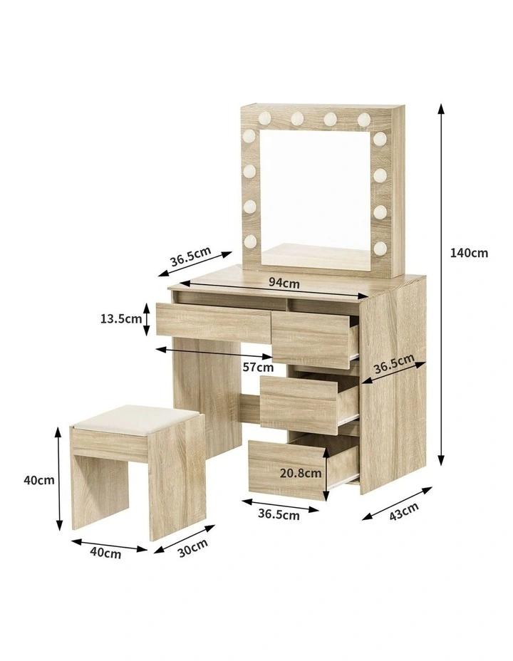 Led Vanity Stool Set Makeup Dressing Table in Brown image 3