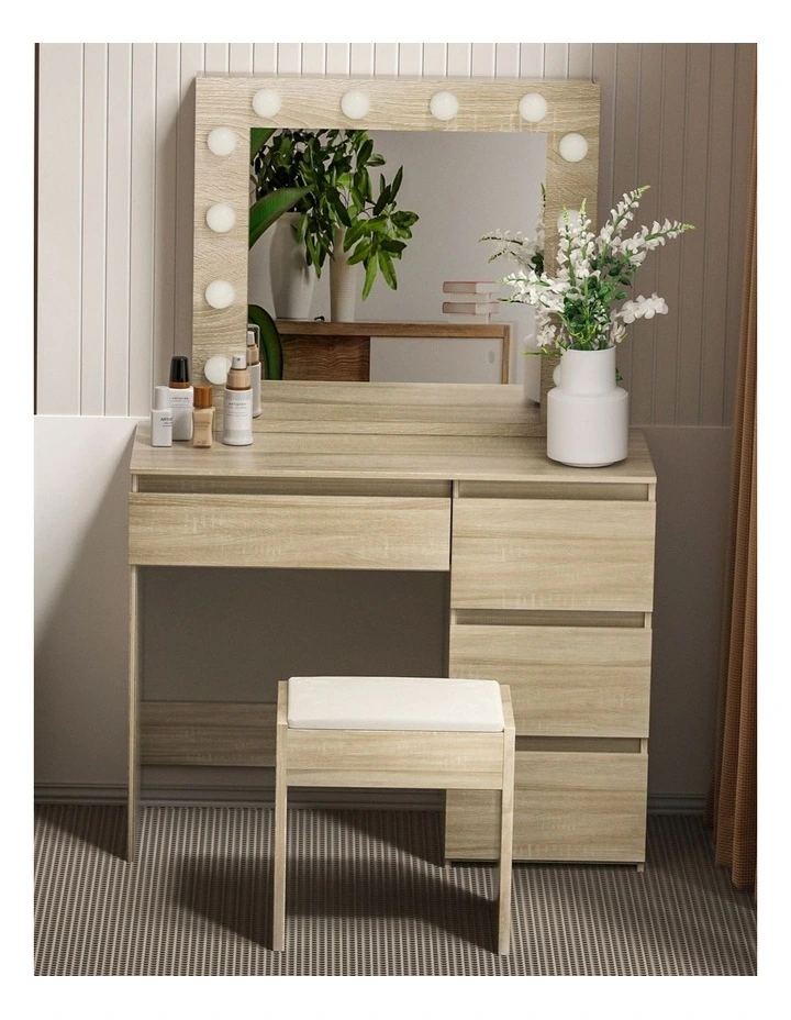 Led Vanity Stool Set Makeup Dressing Table in Brown image 7