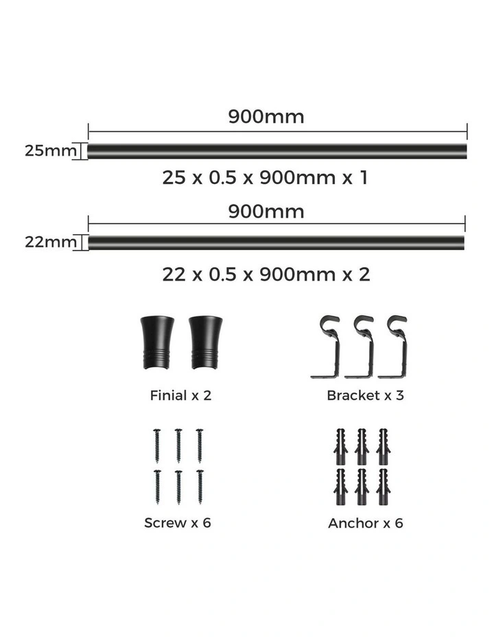 Steel Curtain Rod Quiet Rail Pole Pommel Set in Black image 4