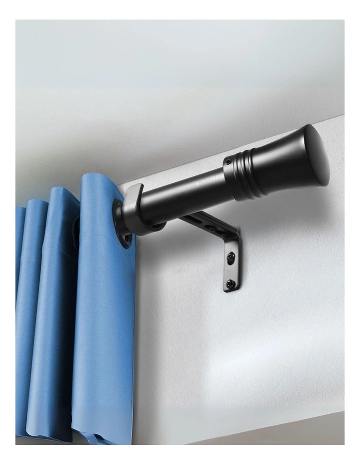 Steel Curtain Rod Quiet Rail Pole Pommel Set in Black image 7