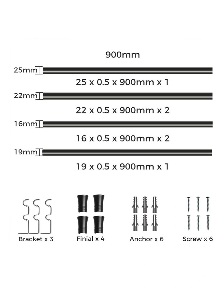 Double Curtain Rod And Pole Pommel Set in Black image 4