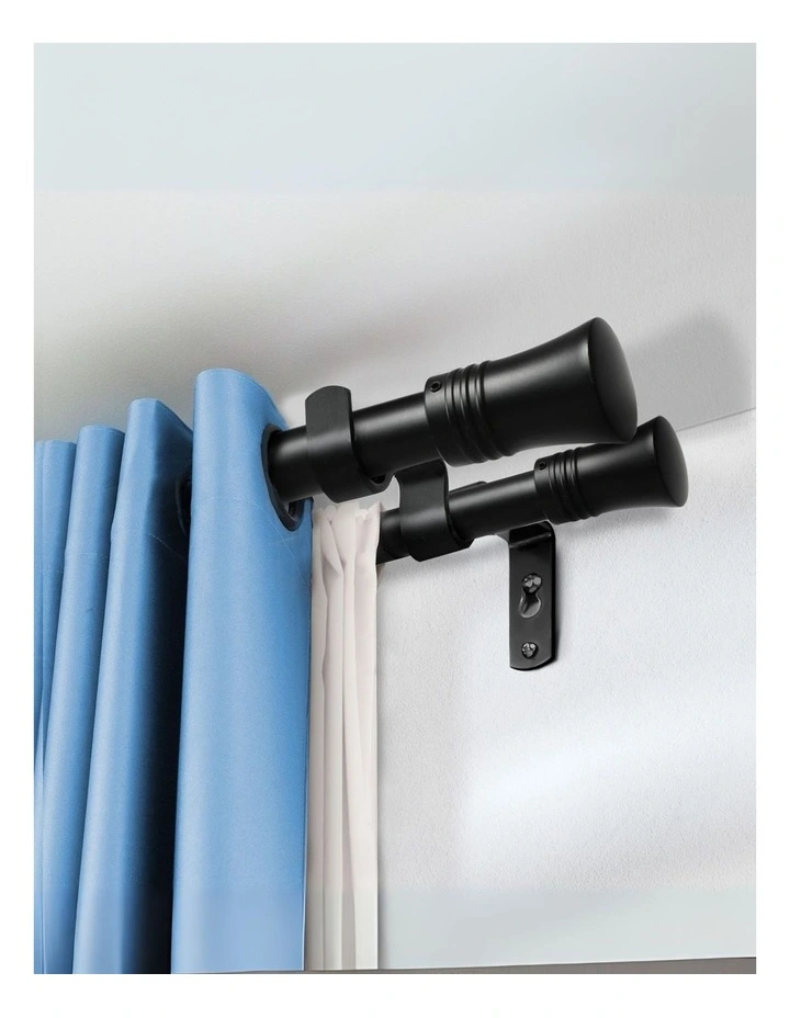 Double Curtain Rod And Pole Pommel Set in Black image 7