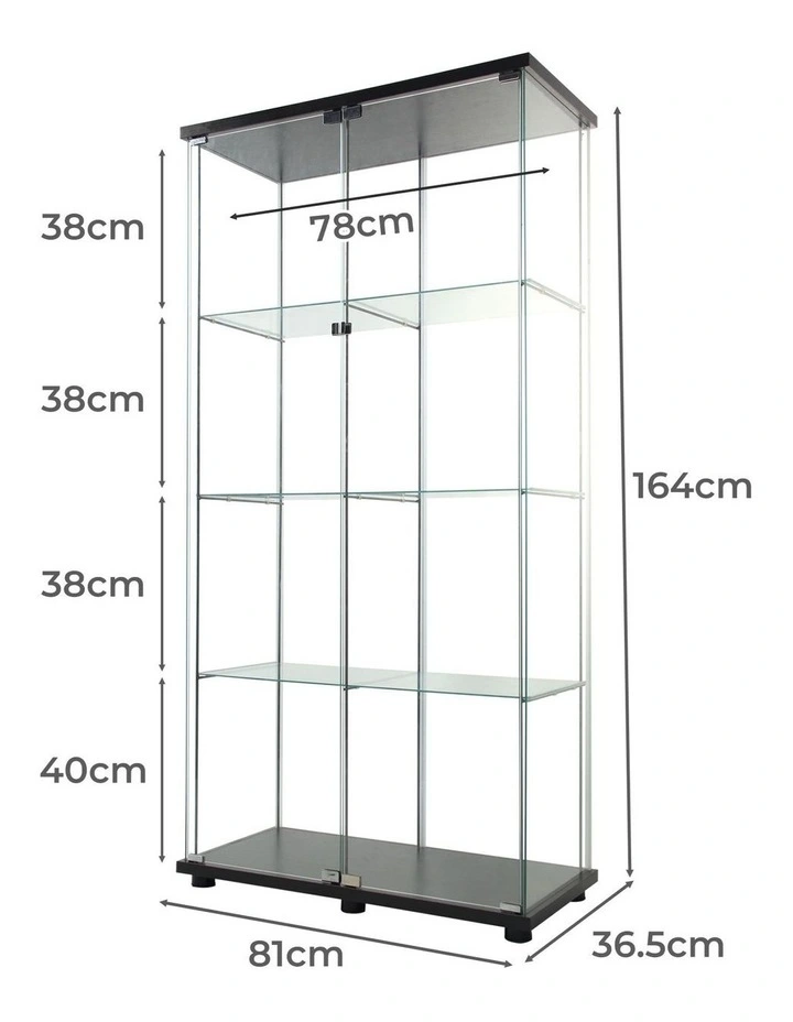 4 Tier Shelves Glass Display Cabinet 164cm in Black image 3