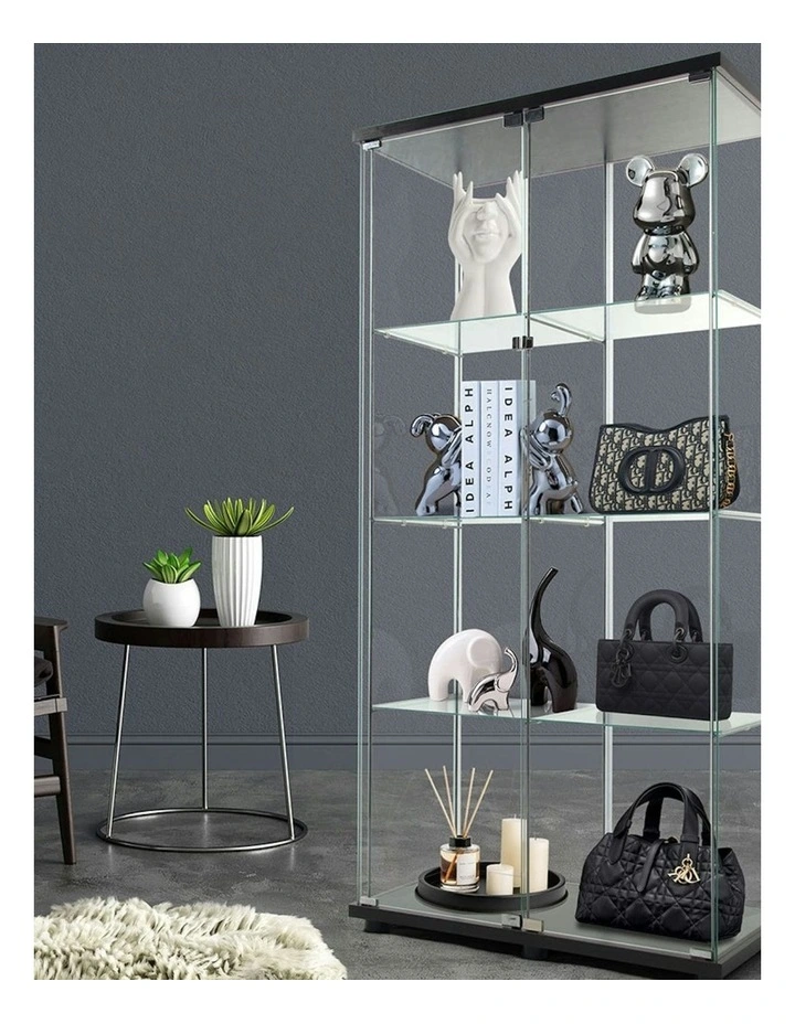 4 Tier Shelves Glass Display Cabinet 164cm in Black image 7