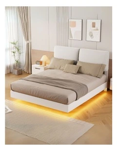 Floating LED Light Bed Frame in White