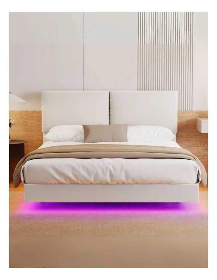 Floating LED Light Bed Frame in White image 2
