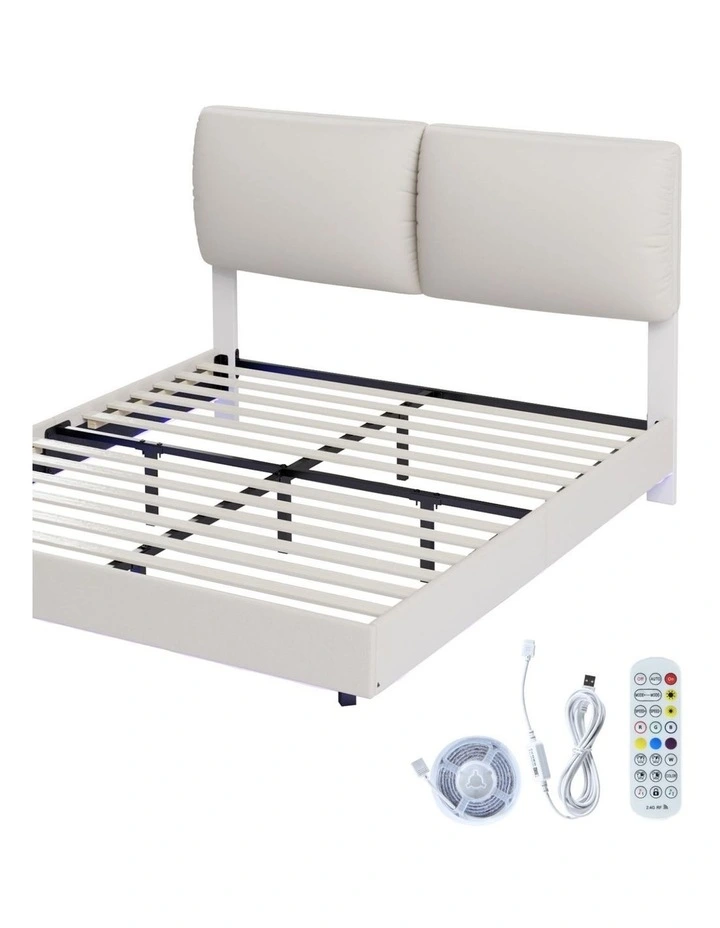 Floating LED Light Bed Frame in White image 4