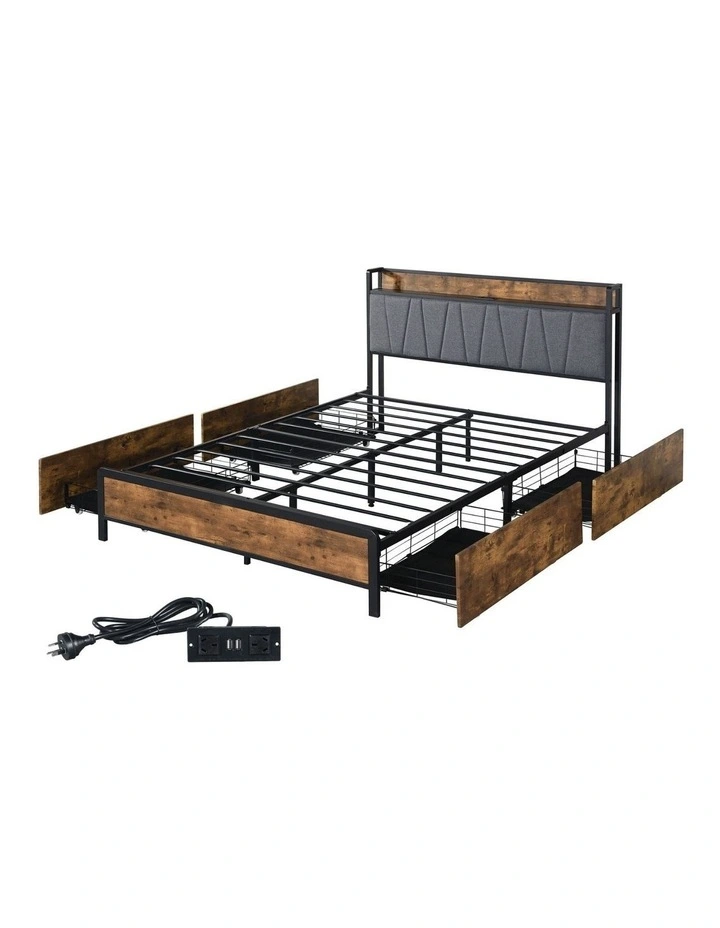 Queen Bed Frame With Drawers in Brown image 2